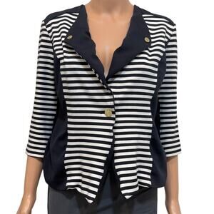 Anne Klein small stripe color block 1/2 sleeve jacket blazer C2 2405
